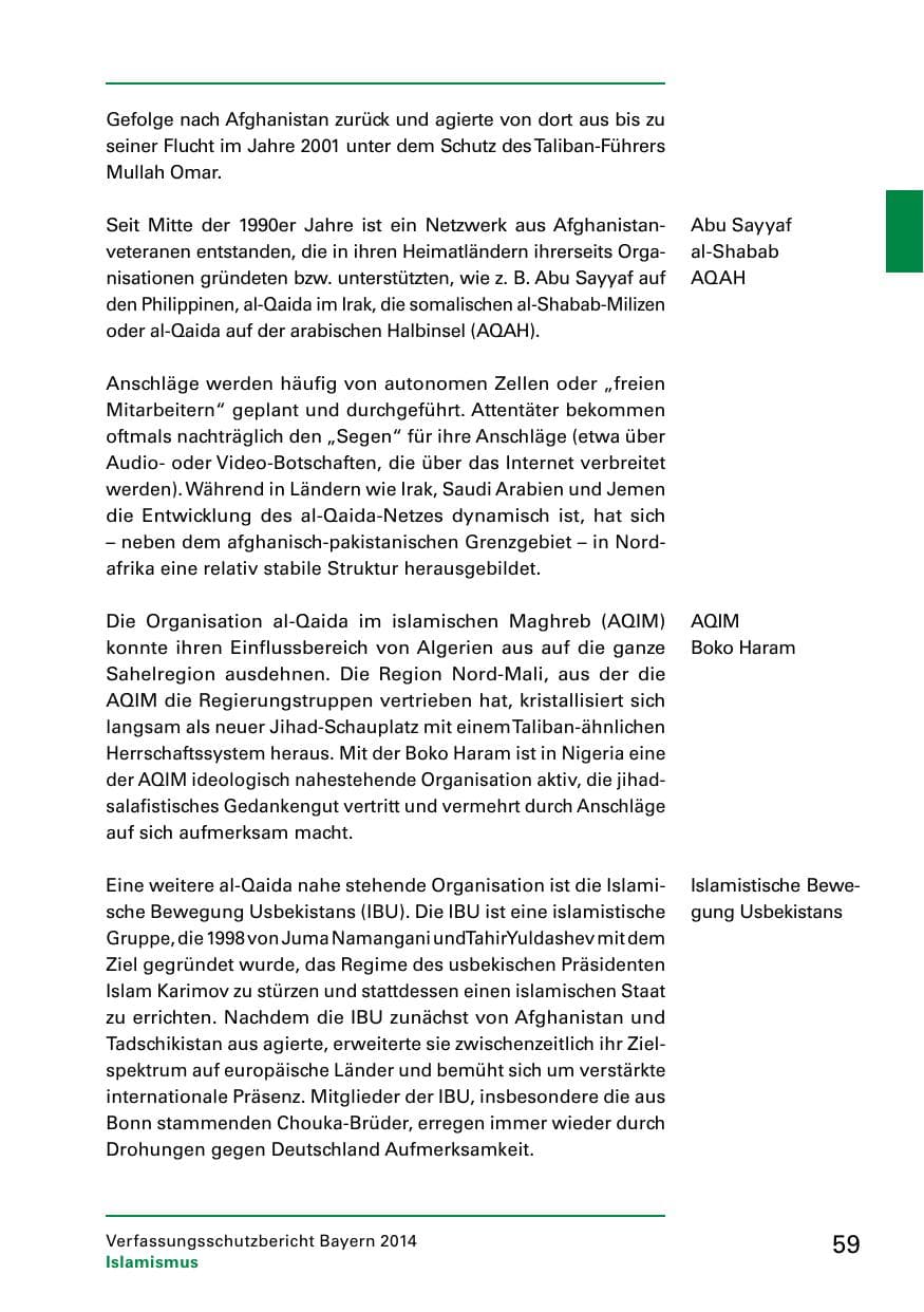 Seite 61 des Verfassungsschutzbericht 2014 Bayern