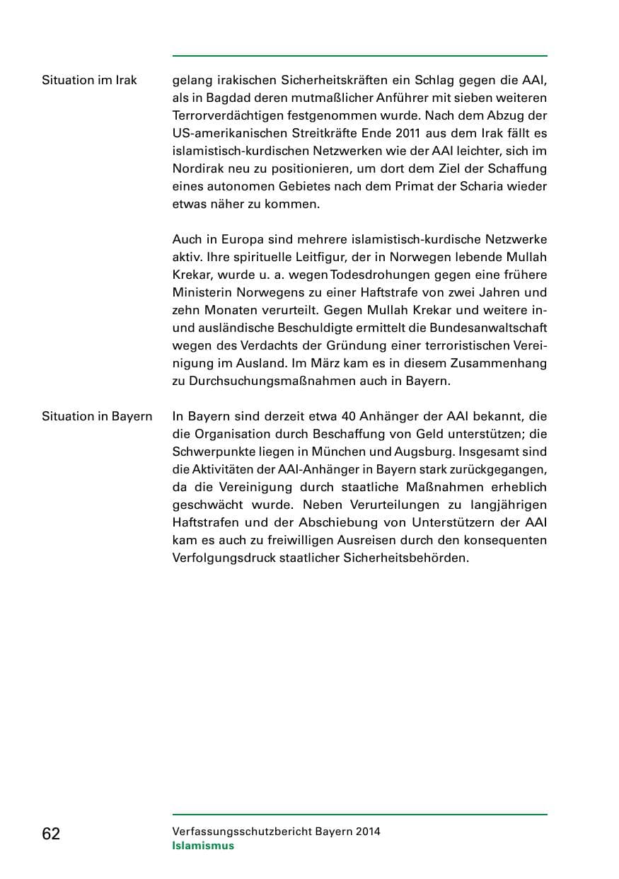 Seite 64 des Verfassungsschutzbericht 2014 Bayern