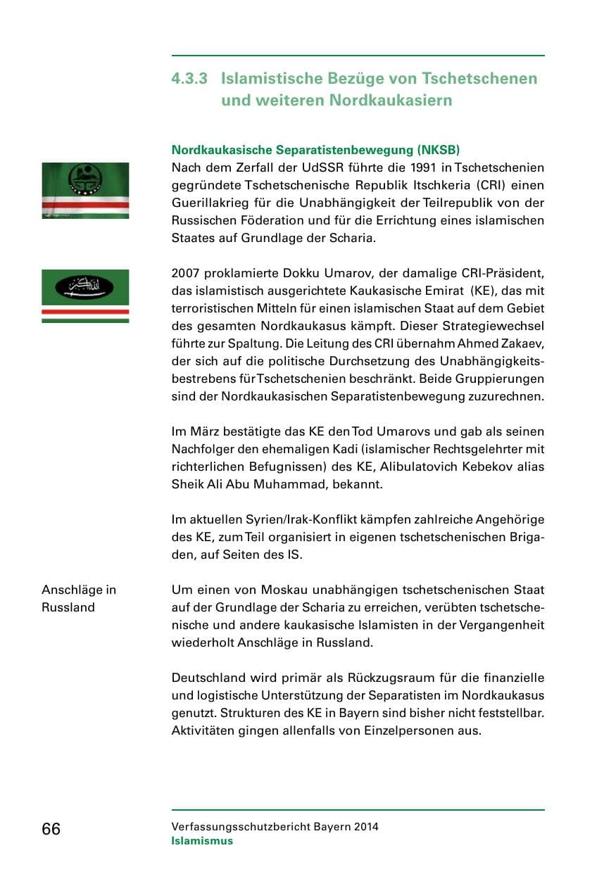 Seite 68 des Verfassungsschutzbericht 2014 Bayern