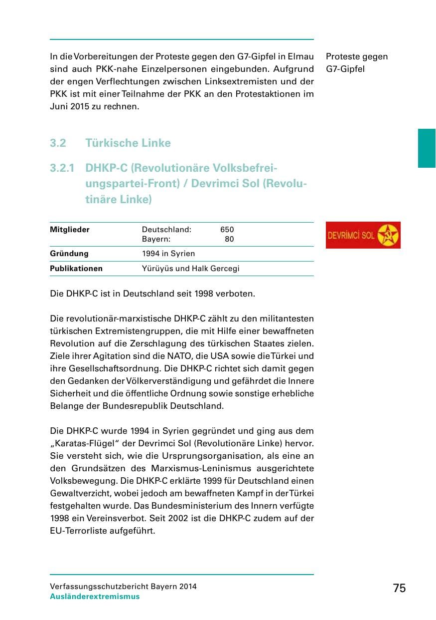 Seite 77 des Verfassungsschutzbericht 2014 Bayern