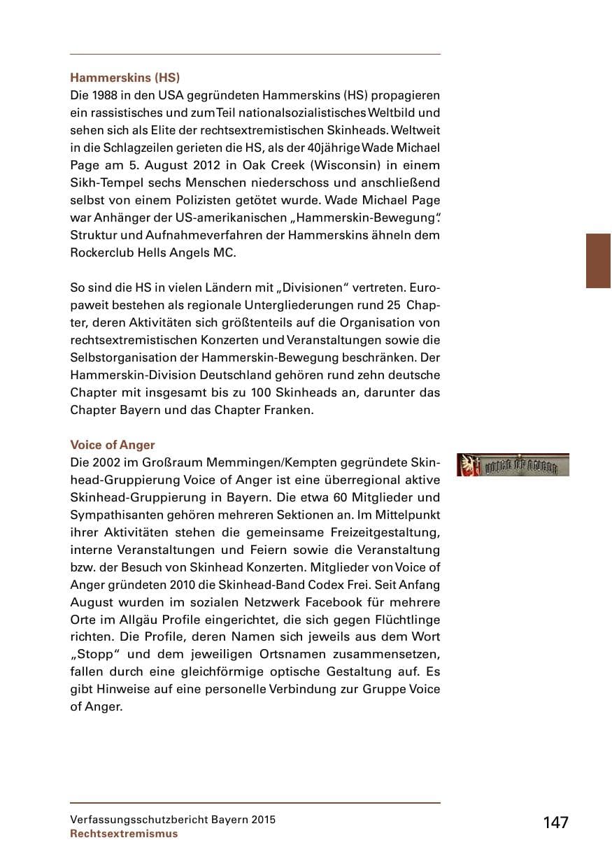 Seite 149 des Verfassungsschutzbericht 2015 Bayern