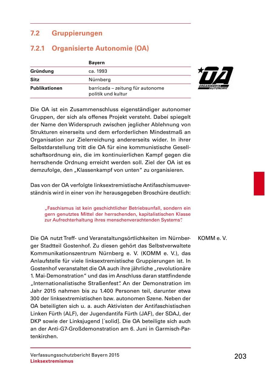 Seite 205 des Verfassungsschutzbericht 2015 Bayern