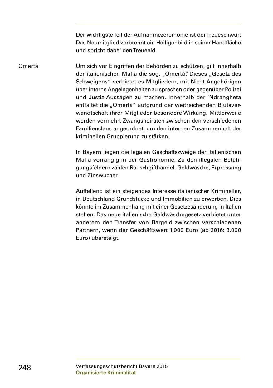 Seite 250 des Verfassungsschutzbericht 2015 Bayern