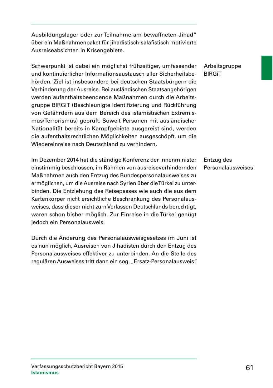 Seite 63 des Verfassungsschutzbericht 2015 Bayern