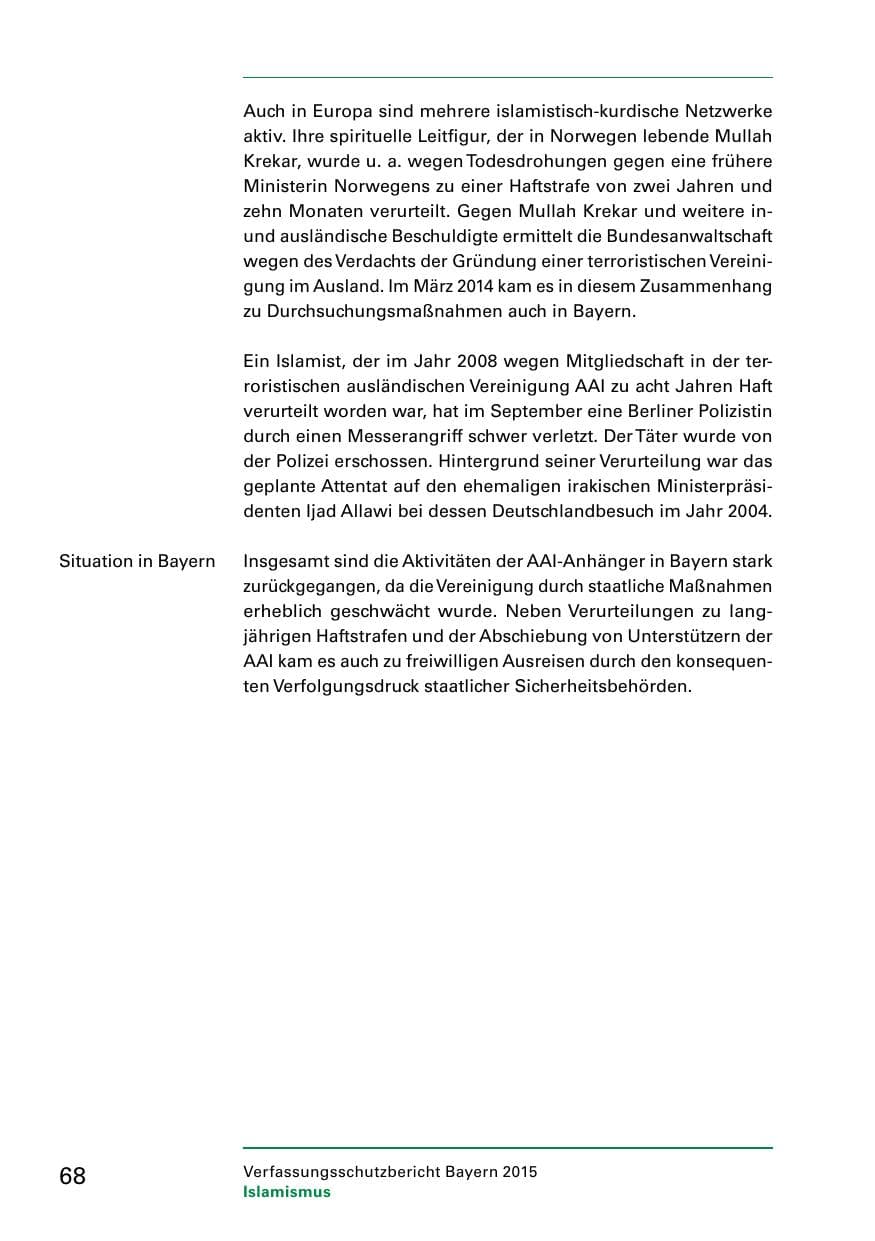 Seite 70 des Verfassungsschutzbericht 2015 Bayern