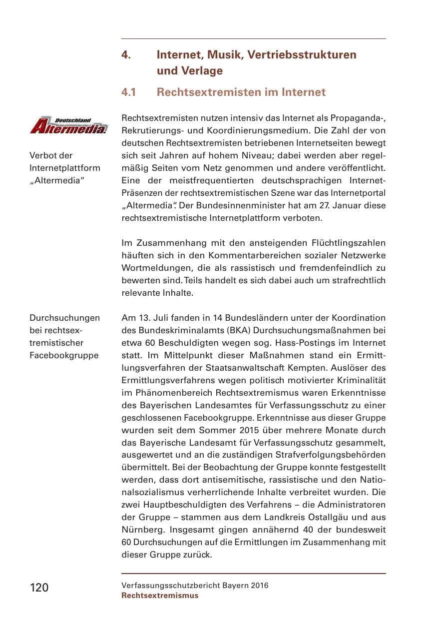 Seite 122 des Verfassungsschutzbericht 2016 Bayern