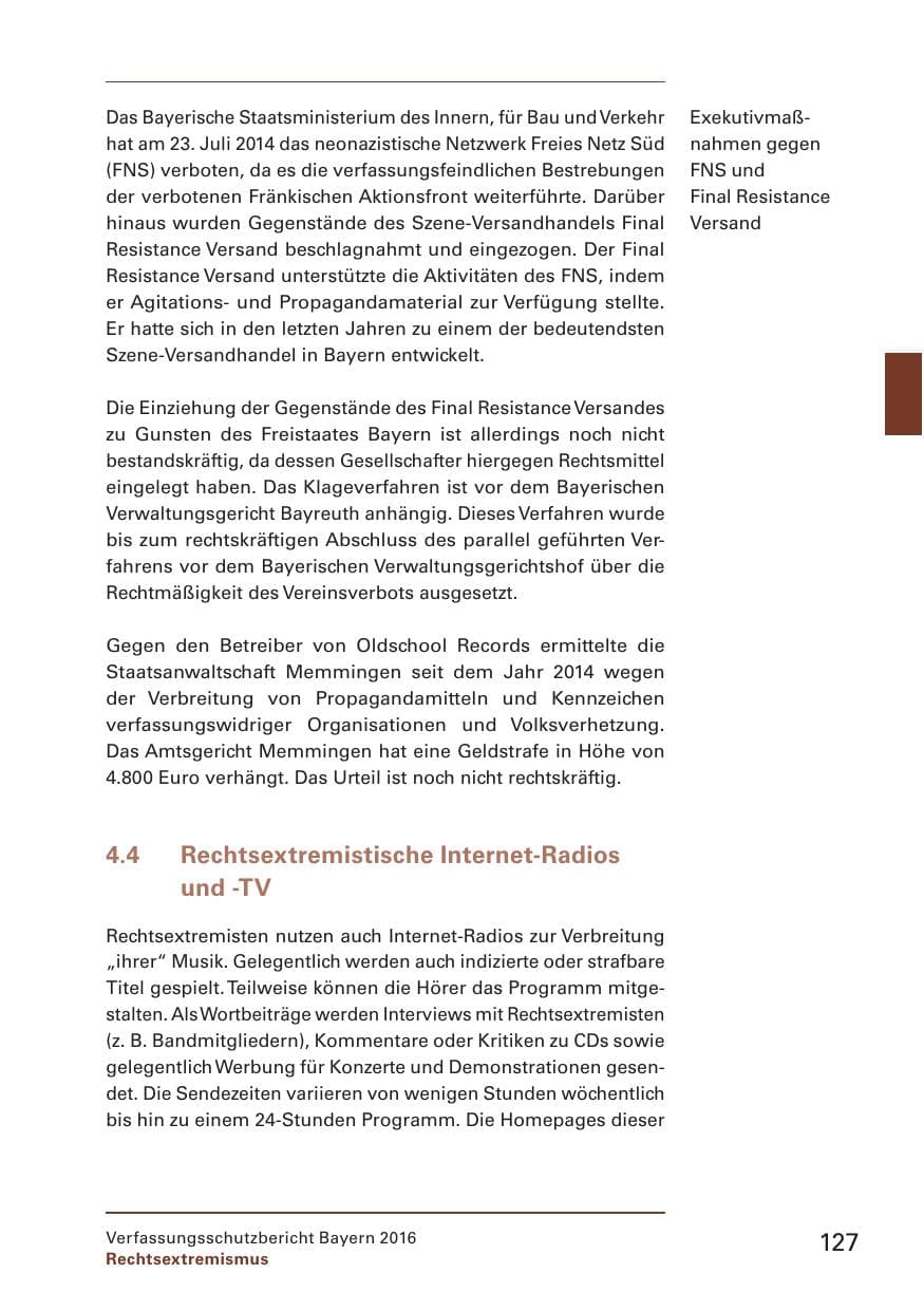 Seite 129 des Verfassungsschutzbericht 2016 Bayern