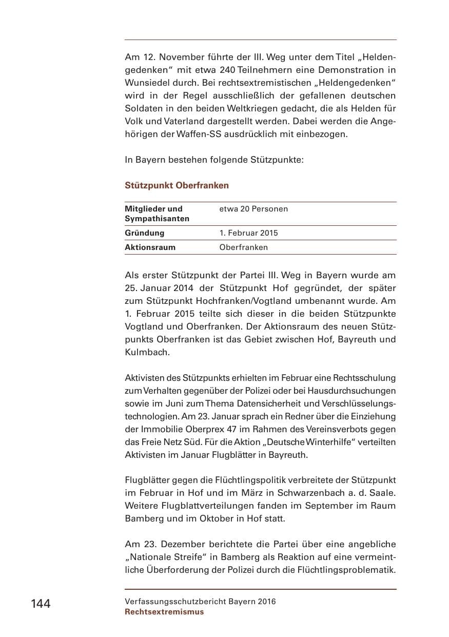 Seite 146 des Verfassungsschutzbericht 2016 Bayern