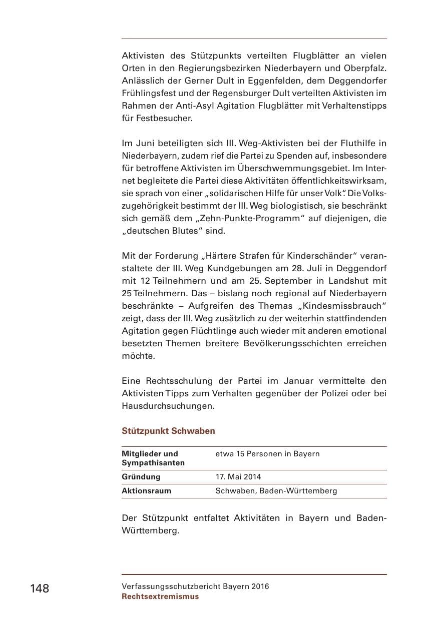 Seite 150 des Verfassungsschutzbericht 2016 Bayern