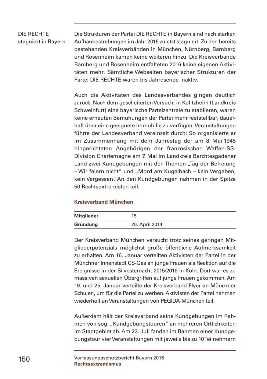 Seite 152 des Verfassungsschutzbericht 2016 Bayern
