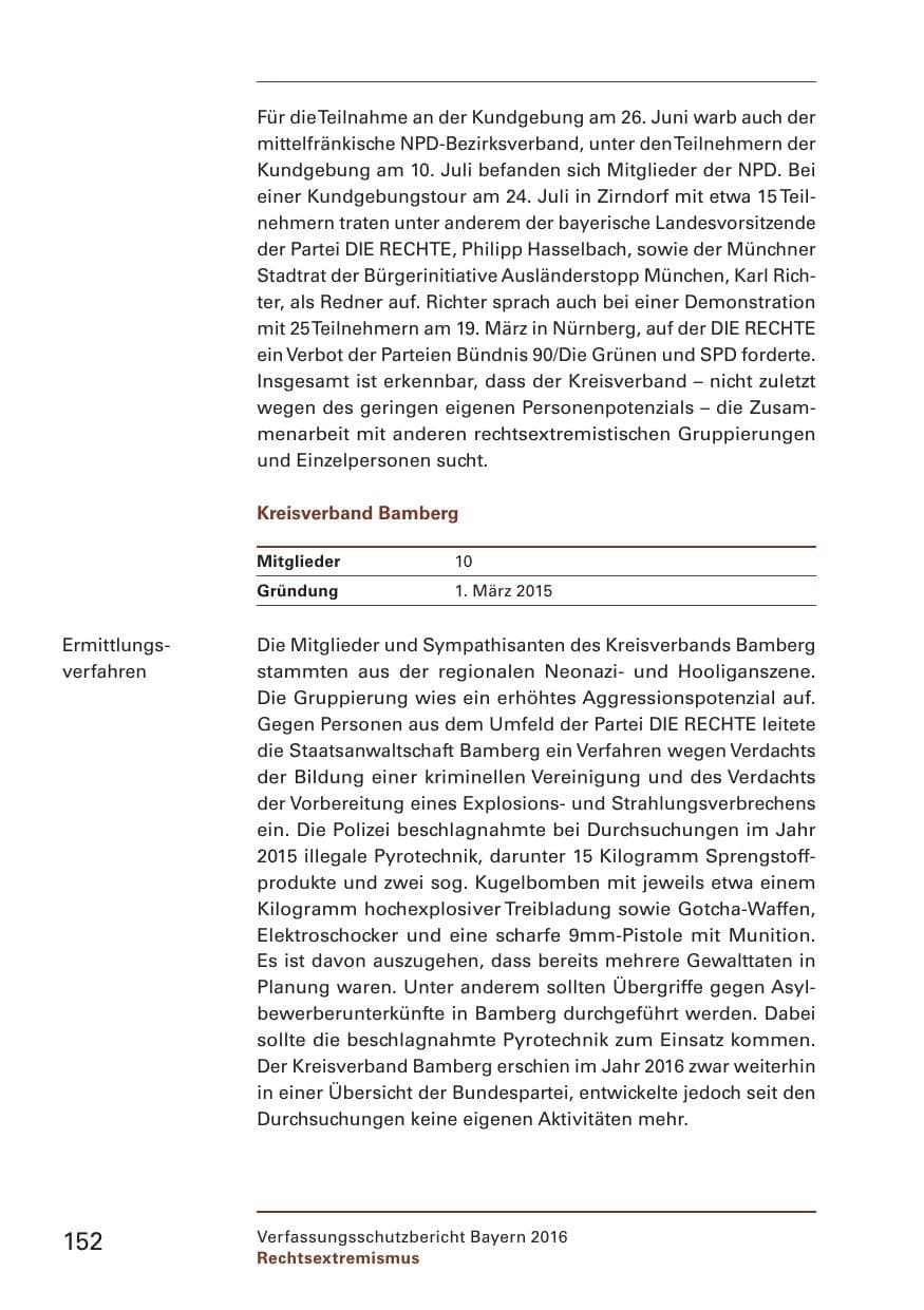 Seite 154 des Verfassungsschutzbericht 2016 Bayern
