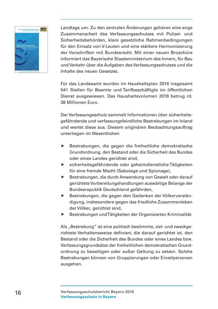 Seite 18 des Verfassungsschutzbericht 2016 Bayern