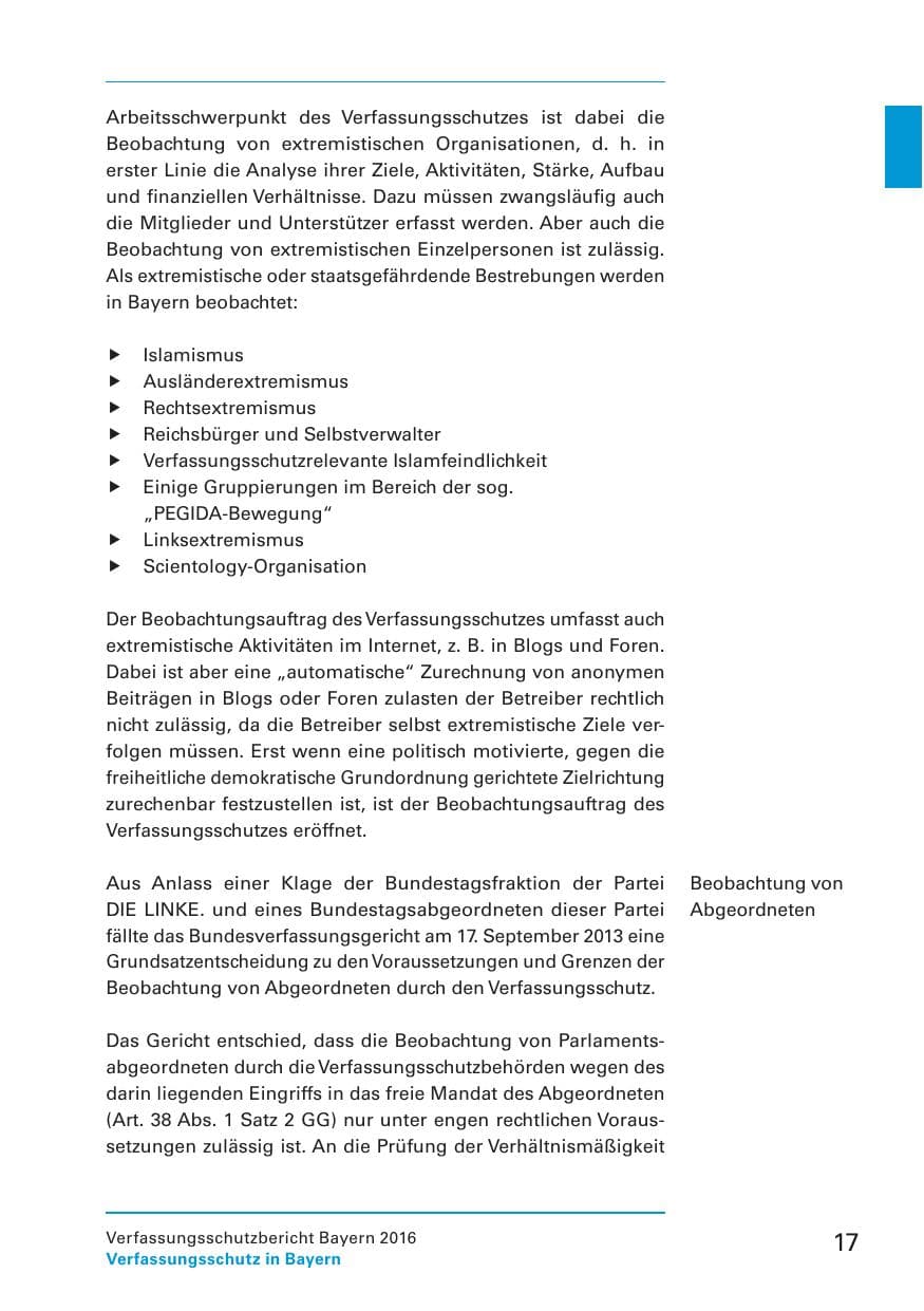 Seite 19 des Verfassungsschutzbericht 2016 Bayern