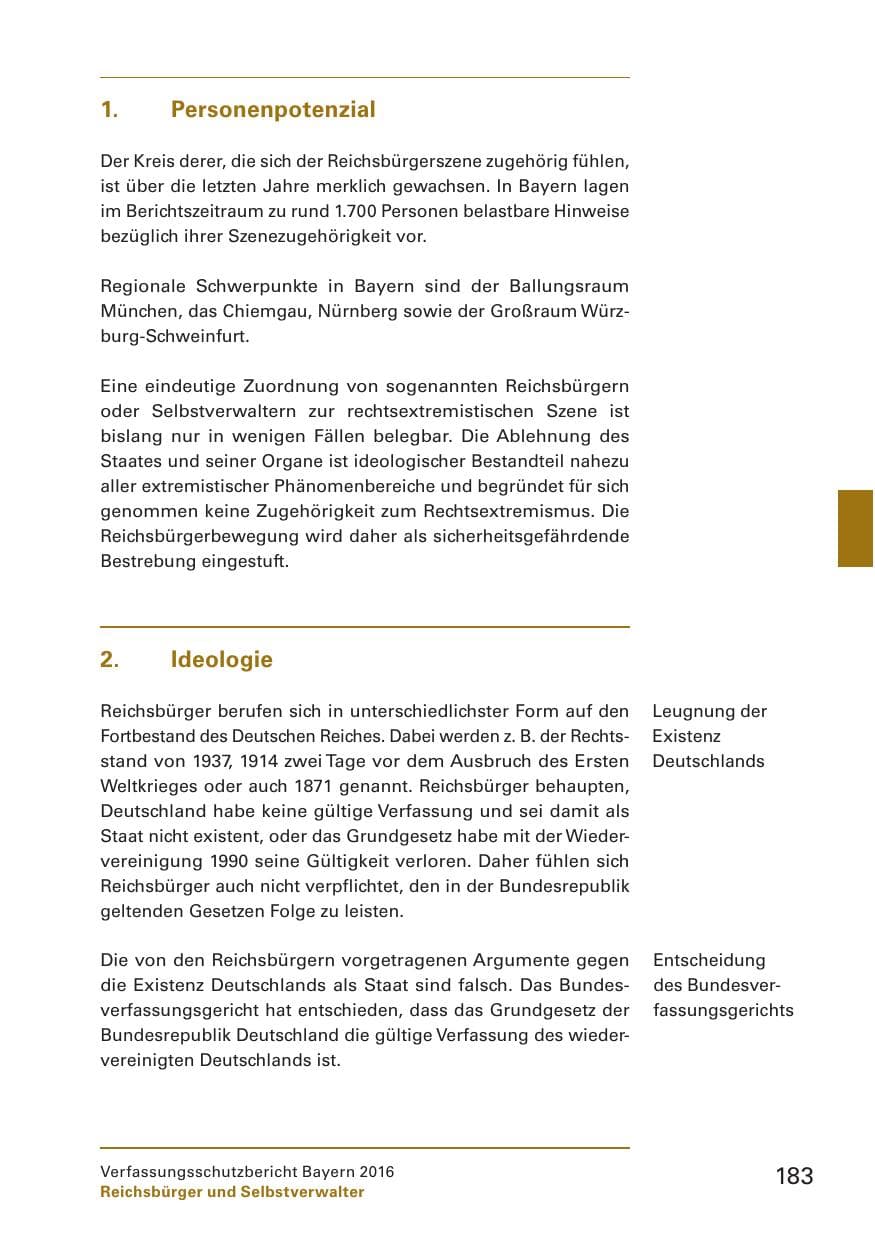 Seite 185 des Verfassungsschutzbericht 2016 Bayern