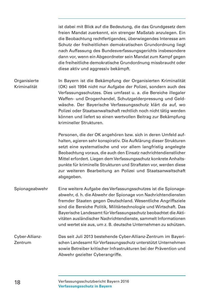 Seite 20 des Verfassungsschutzbericht 2016 Bayern