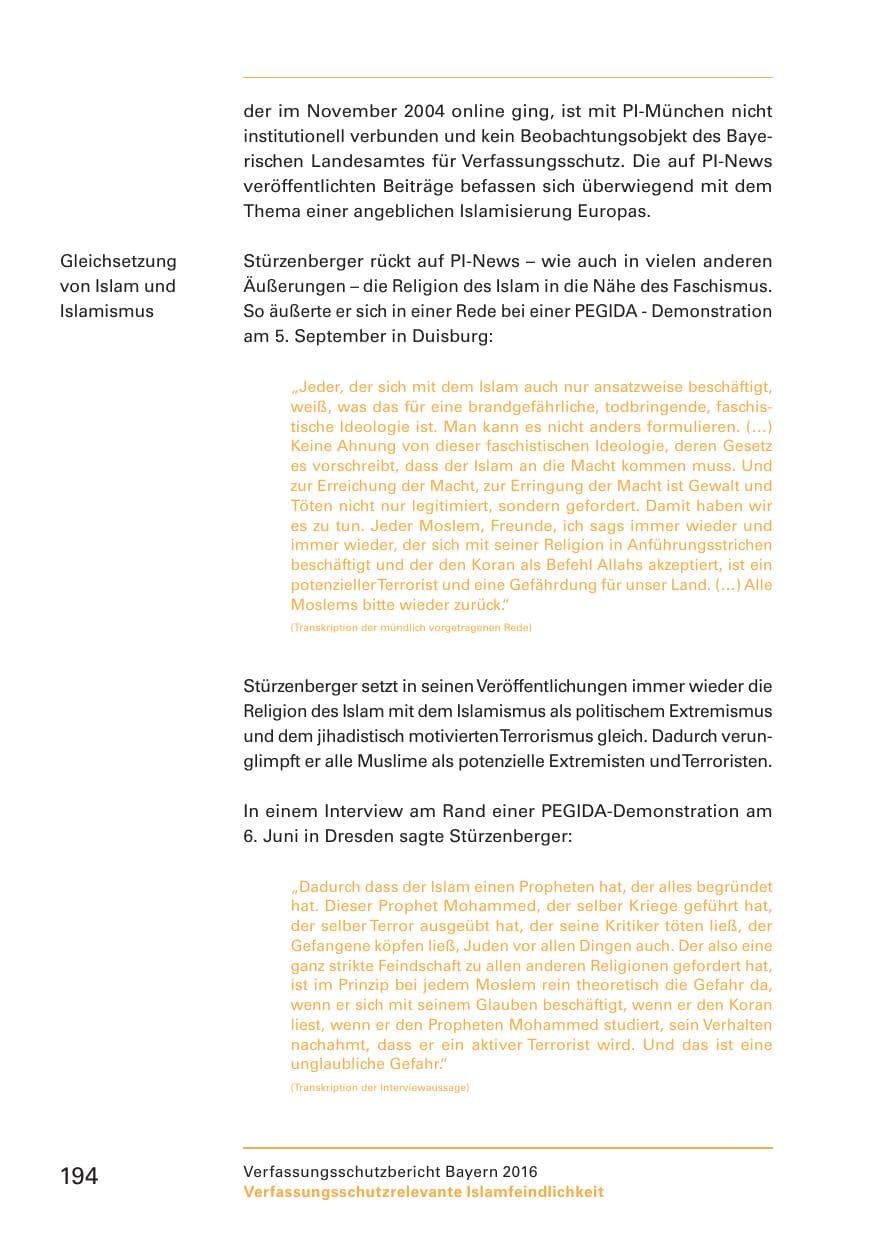 Seite 196 des Verfassungsschutzbericht 2016 Bayern