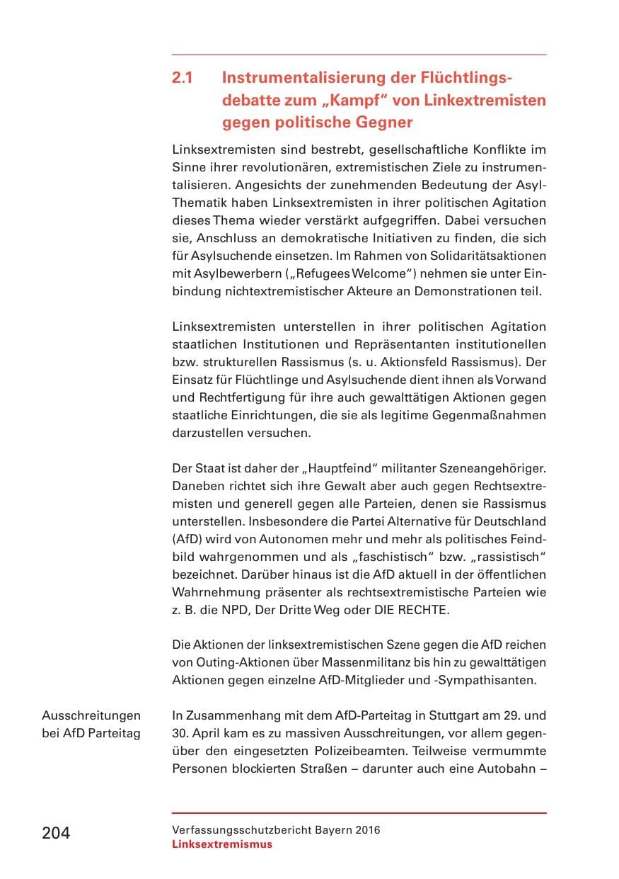 Seite 206 des Verfassungsschutzbericht 2016 Bayern
