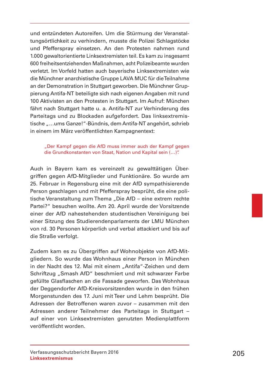 Seite 207 des Verfassungsschutzbericht 2016 Bayern
