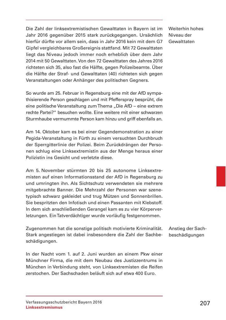 Seite 209 des Verfassungsschutzbericht 2016 Bayern