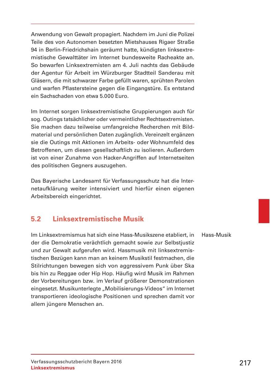 Seite 219 des Verfassungsschutzbericht 2016 Bayern