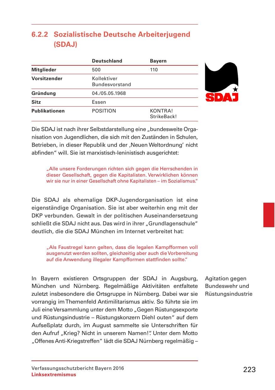 Seite 225 des Verfassungsschutzbericht 2016 Bayern