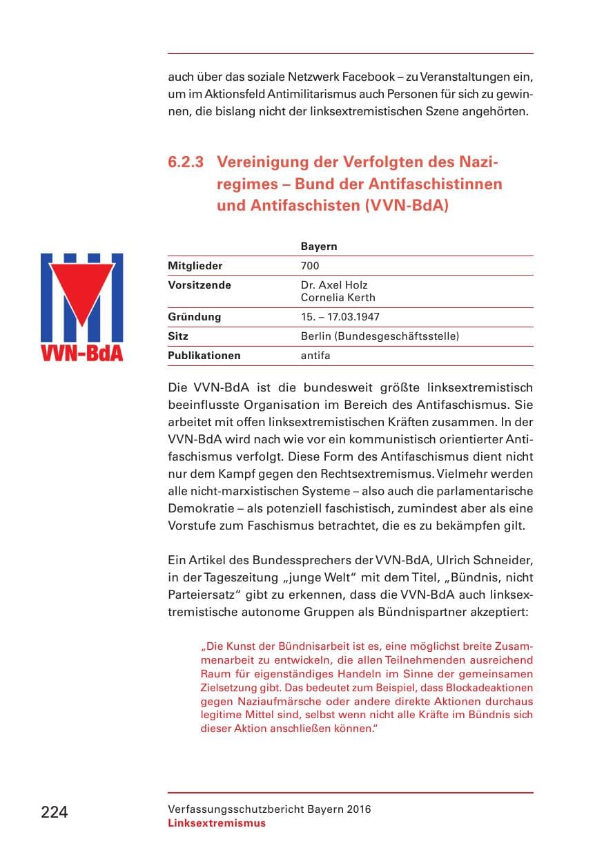 Seite 226 des Verfassungsschutzbericht 2016 Bayern
