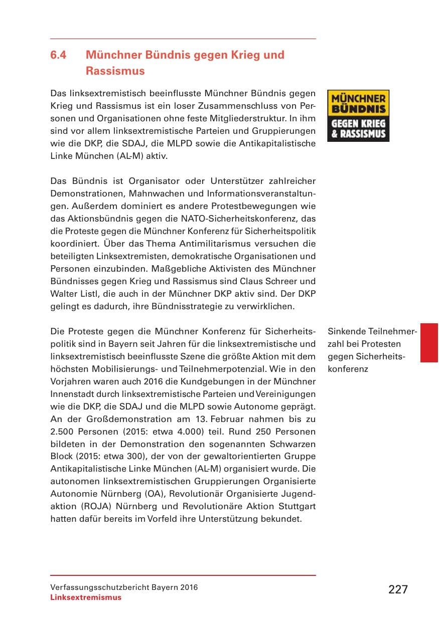 Seite 229 des Verfassungsschutzbericht 2016 Bayern