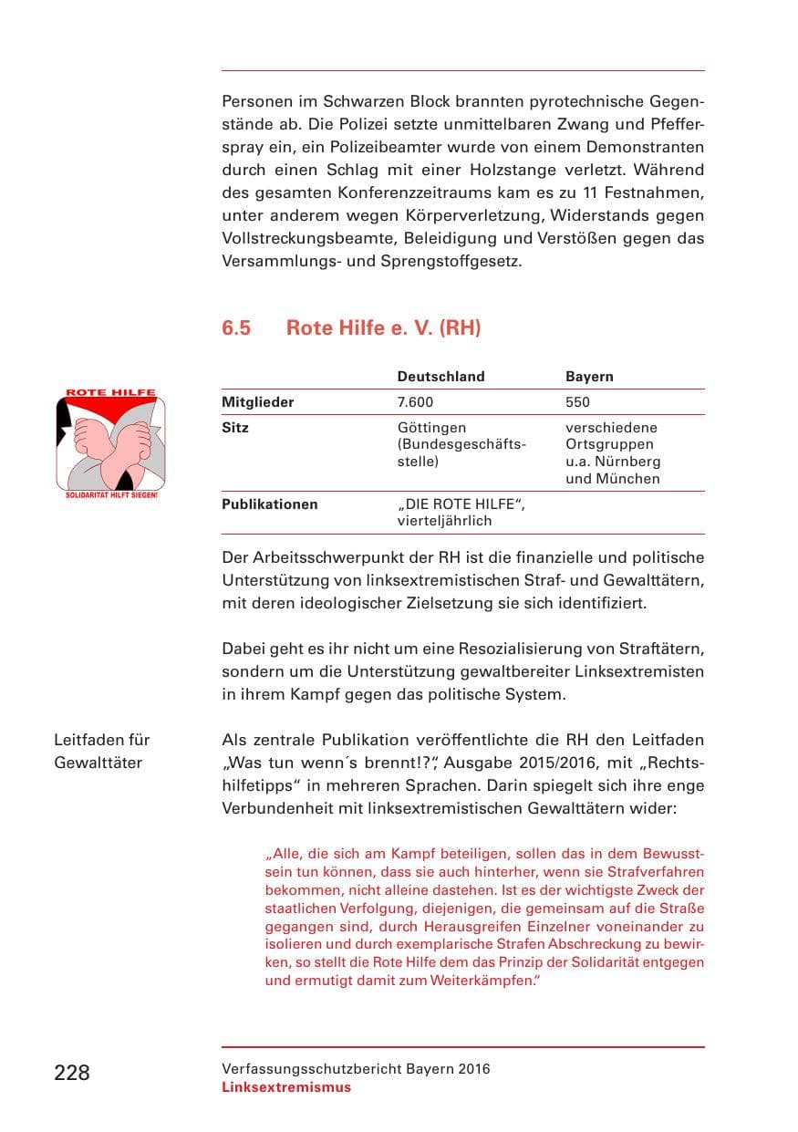 Seite 230 des Verfassungsschutzbericht 2016 Bayern
