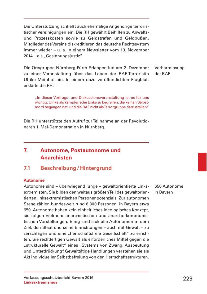 Seite 231 des Verfassungsschutzbericht 2016 Bayern