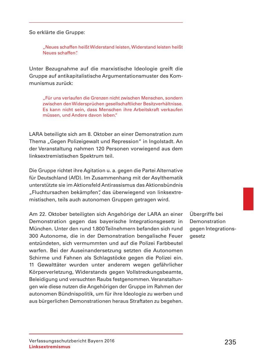 Seite 237 des Verfassungsschutzbericht 2016 Bayern