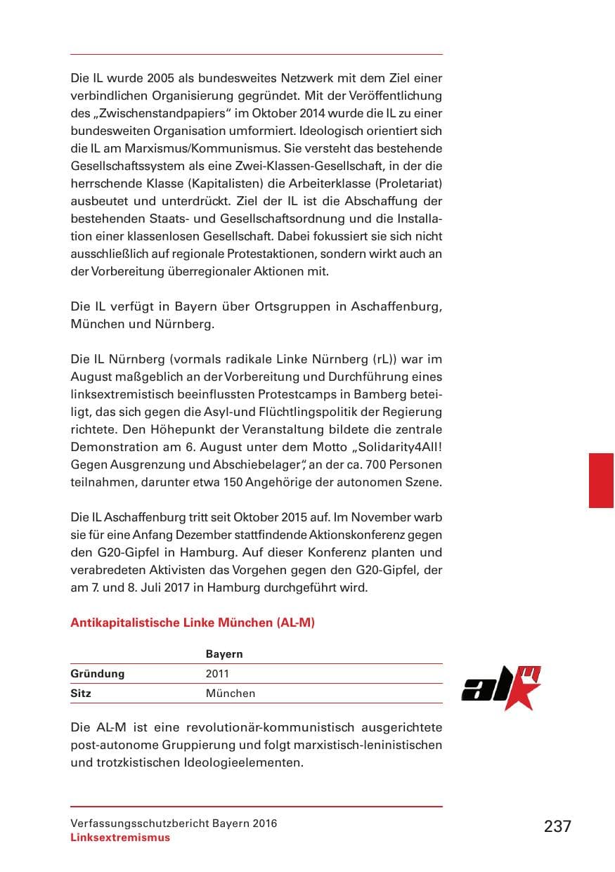 Seite 239 des Verfassungsschutzbericht 2016 Bayern