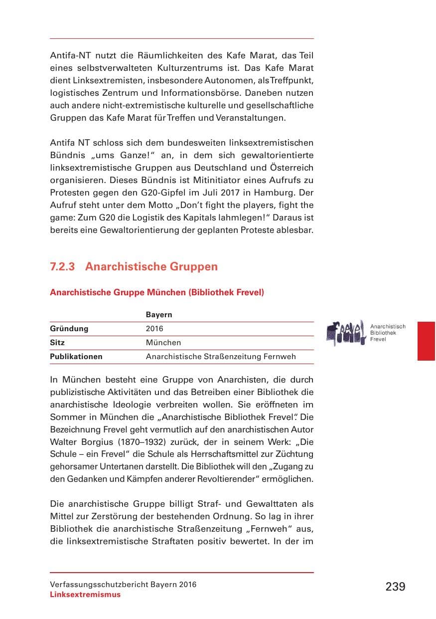 Seite 241 des Verfassungsschutzbericht 2016 Bayern