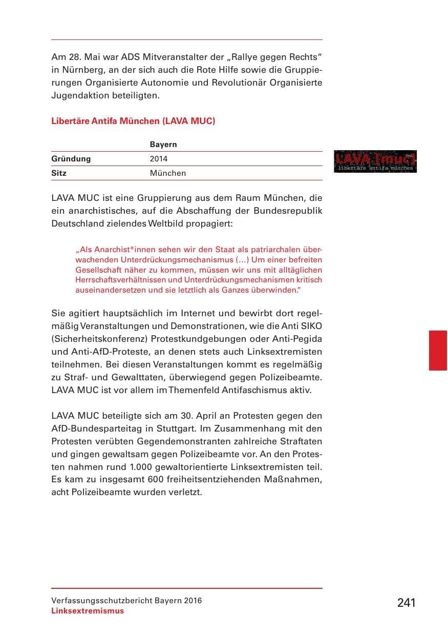 Seite 243 des Verfassungsschutzbericht 2016 Bayern