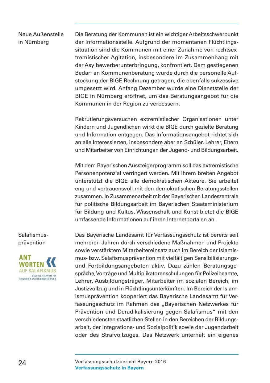 Seite 26 des Verfassungsschutzbericht 2016 Bayern