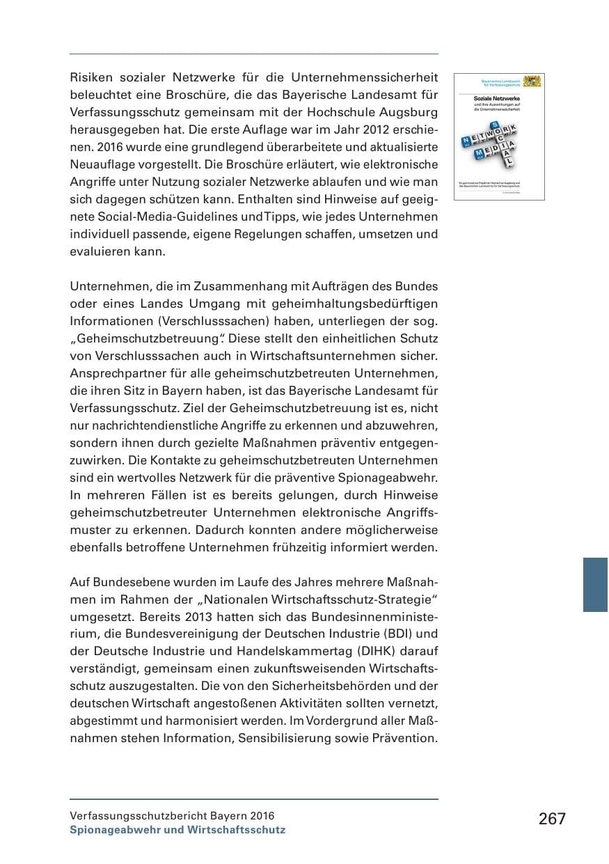 Seite 269 des Verfassungsschutzbericht 2016 Bayern
