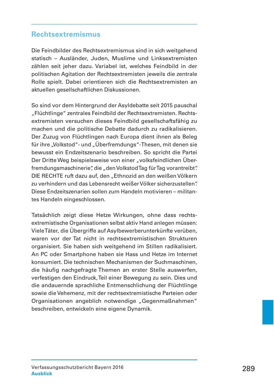 Seite 291 des Verfassungsschutzbericht 2016 Bayern
