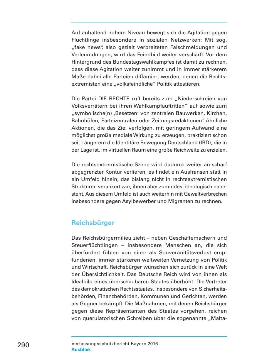 Seite 292 des Verfassungsschutzbericht 2016 Bayern