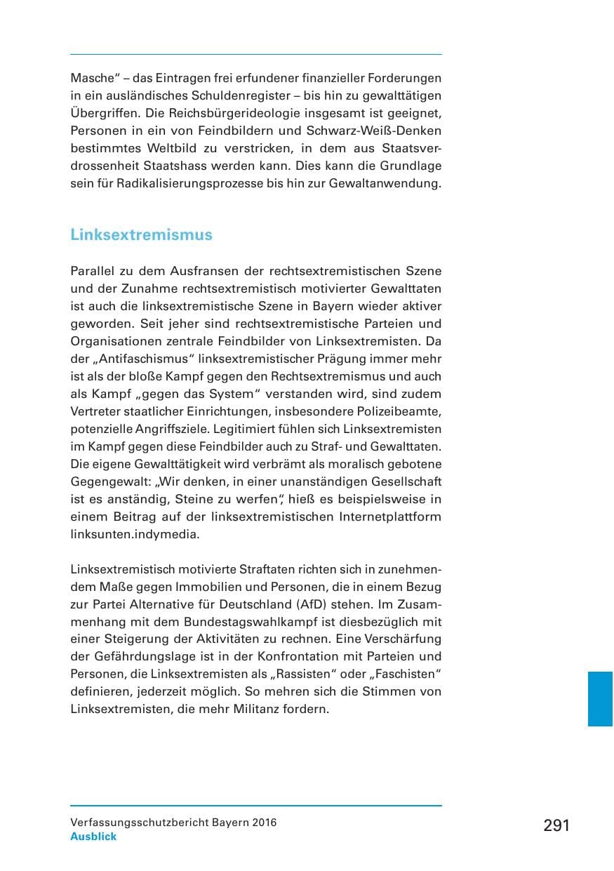 Seite 293 des Verfassungsschutzbericht 2016 Bayern