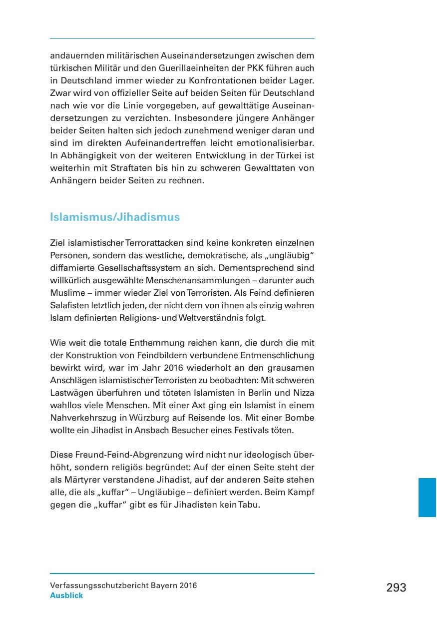 Seite 295 des Verfassungsschutzbericht 2016 Bayern