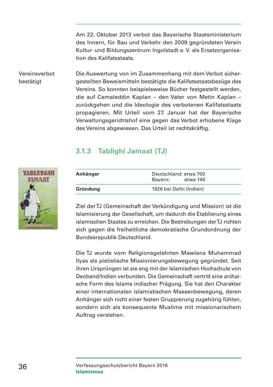 Seite 38 des Verfassungsschutzbericht 2016 Bayern