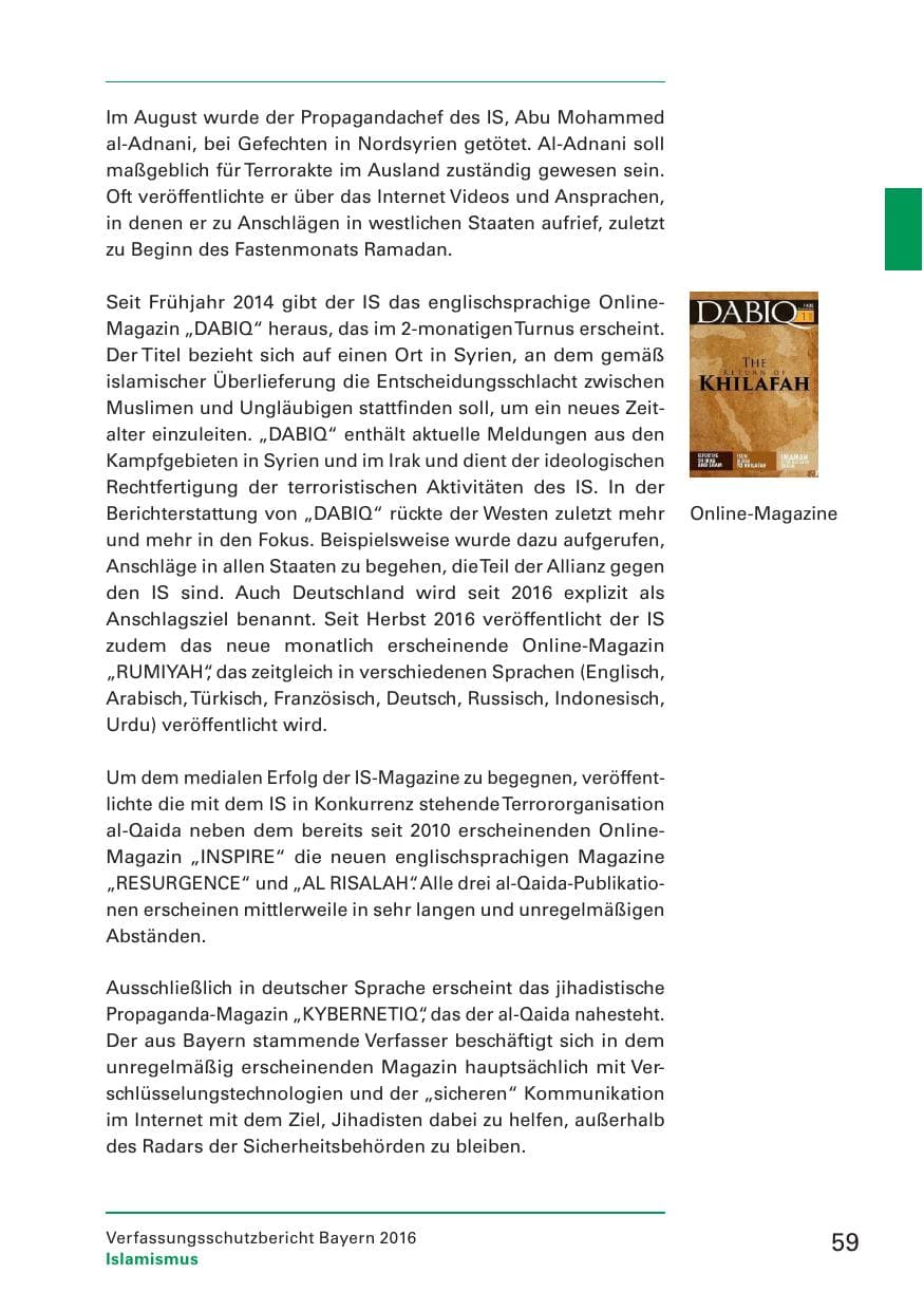 Seite 61 des Verfassungsschutzbericht 2016 Bayern