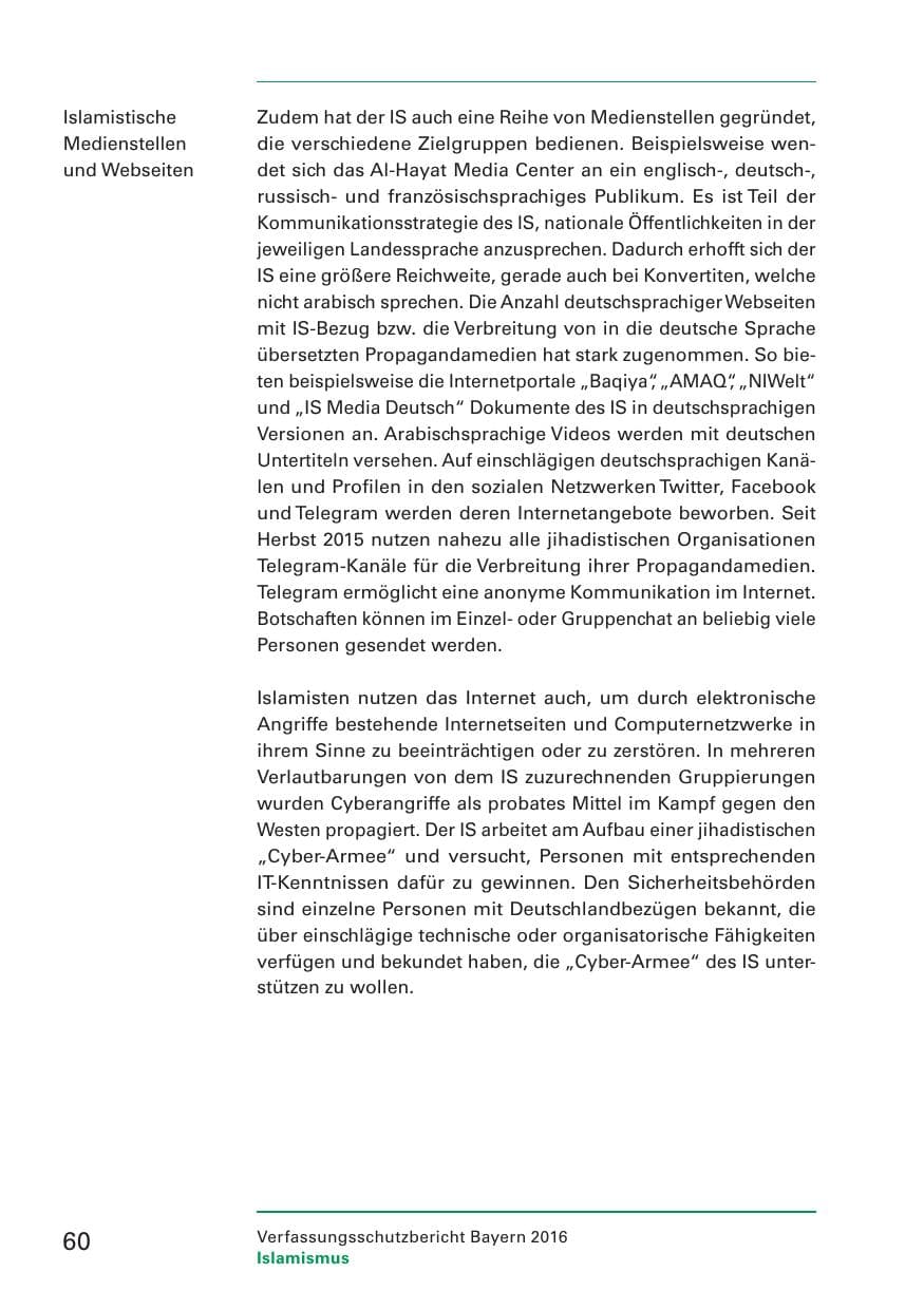 Seite 62 des Verfassungsschutzbericht 2016 Bayern
