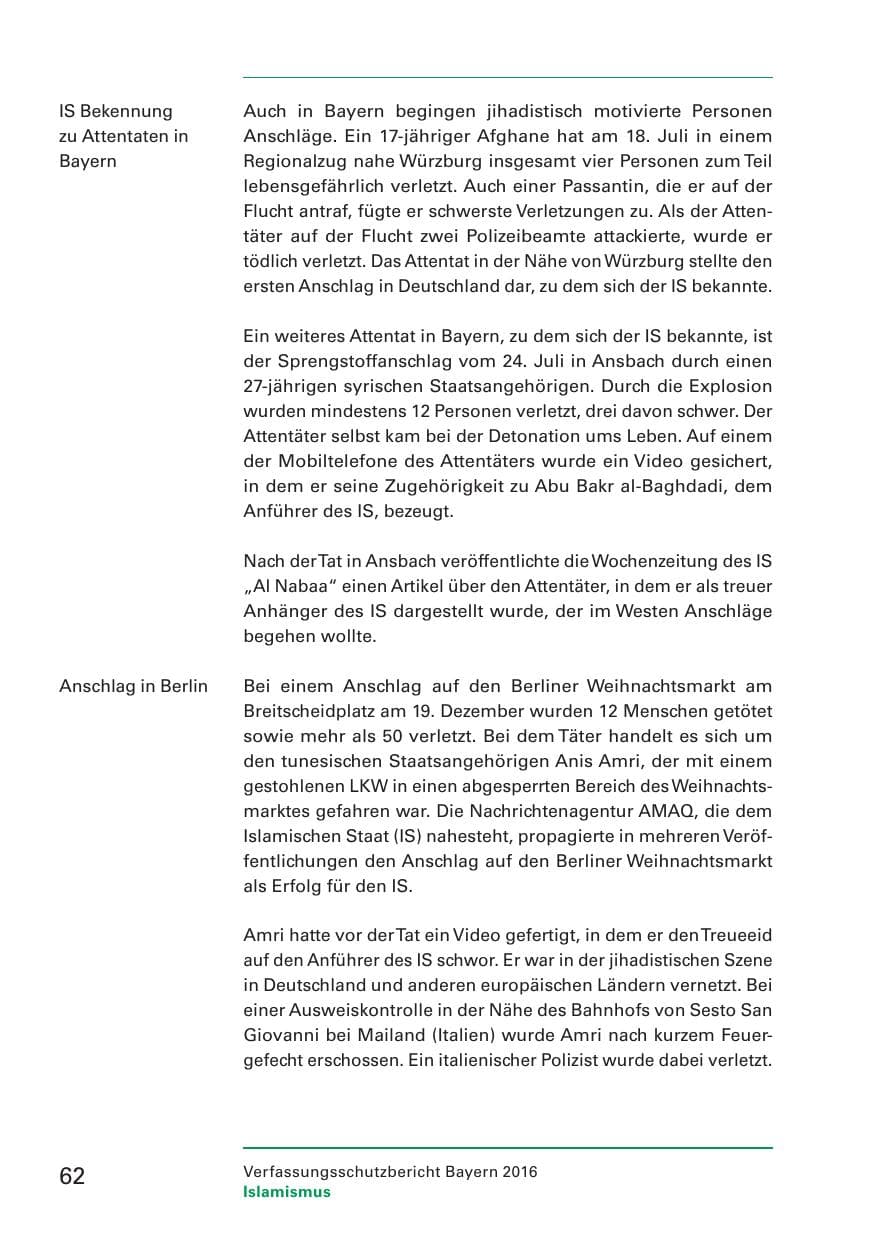 Seite 64 des Verfassungsschutzbericht 2016 Bayern