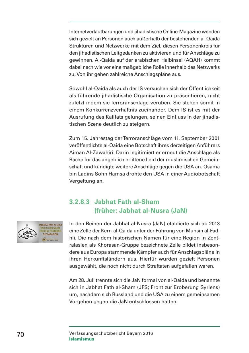 Seite 72 des Verfassungsschutzbericht 2016 Bayern