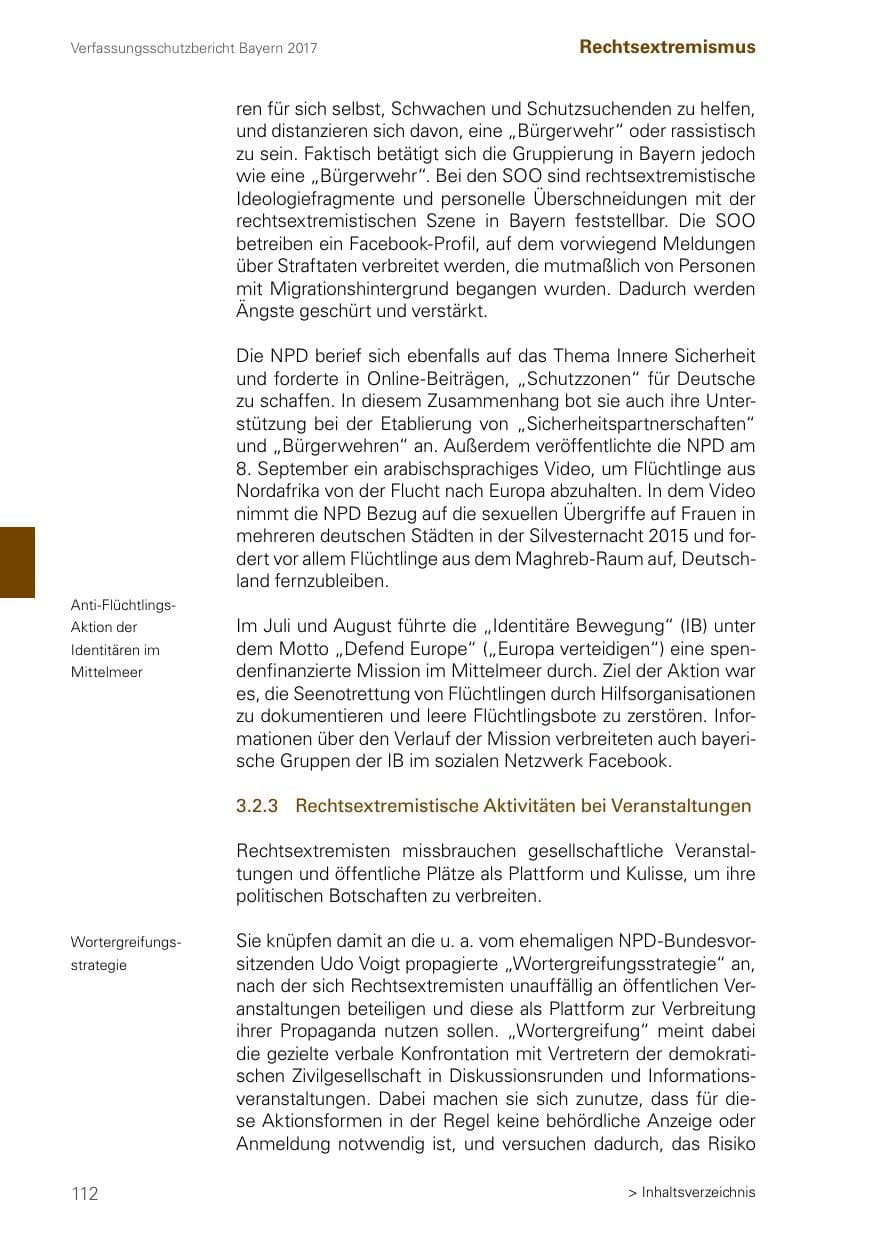 Seite 112 des Verfassungsschutzbericht 2017 Bayern