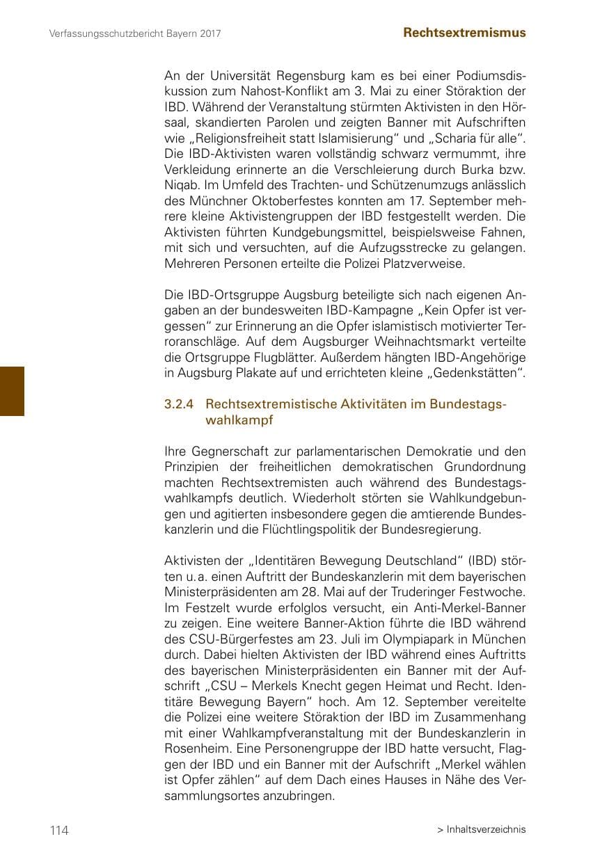 Seite 114 des Verfassungsschutzbericht 2017 Bayern