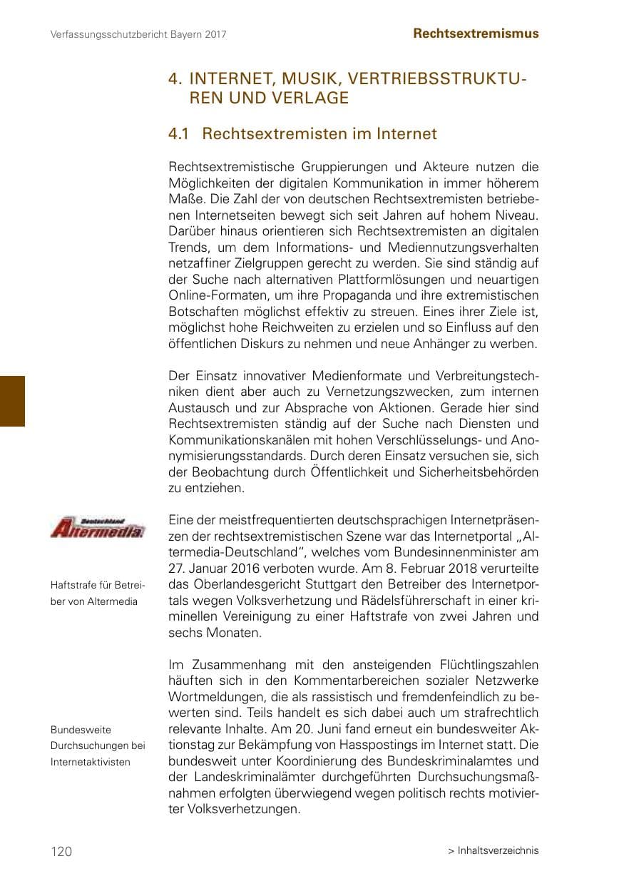 Seite 120 des Verfassungsschutzbericht 2017 Bayern