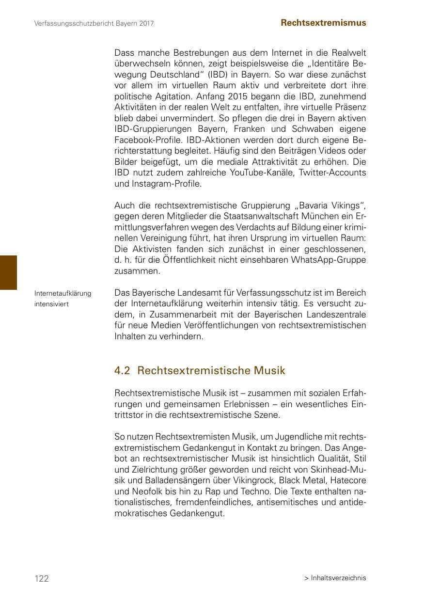 Seite 122 des Verfassungsschutzbericht 2017 Bayern