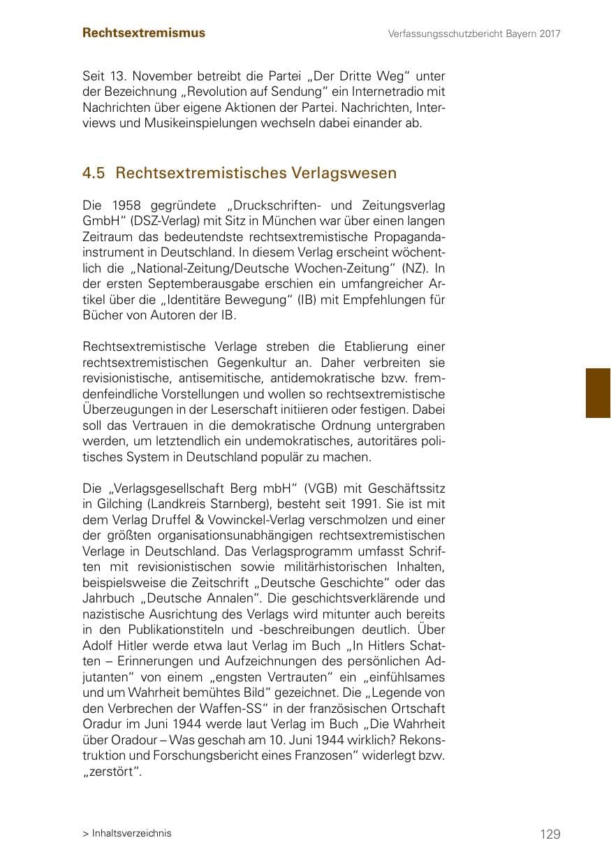 Seite 129 des Verfassungsschutzbericht 2017 Bayern