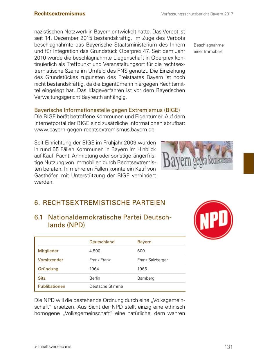 Seite 131 des Verfassungsschutzbericht 2017 Bayern